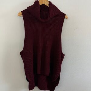 Burgundy Sleeveless Cowl Neck Sweater